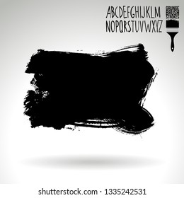 Black brush stroke and handwritten alphabet. Grunge vector abstract hand - painted element. Underline and border design.