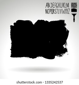 Black brush stroke and handwritten alphabet. Grunge vector abstract hand - painted element. Underline and border design.