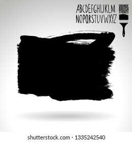 Black brush stroke and handwritten alphabet. Grunge vector abstract hand - painted element. Underline and border design.