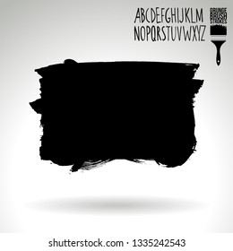 Black brush stroke and handwritten alphabet. Grunge vector abstract hand - painted element. Underline and border design.