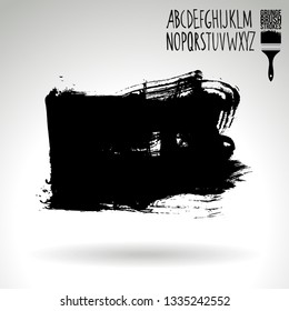 Black brush stroke and handwritten alphabet. Grunge vector abstract hand - painted element. Underline and border design.