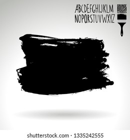 Black brush stroke and handwritten alphabet. Grunge vector abstract hand - painted element. Underline and border design.