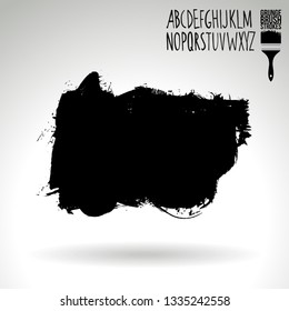 Black brush stroke and handwritten alphabet. Grunge vector abstract hand - painted element. Underline and border design.