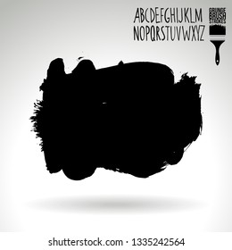 Black brush stroke and handwritten alphabet. Grunge vector abstract hand - painted element. Underline and border design.
