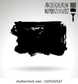 Black brush stroke and handwritten alphabet. Grunge vector abstract hand - painted element. Underline and border design.