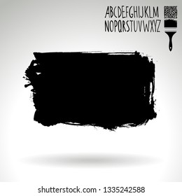 Black brush stroke and handwritten alphabet. Grunge vector abstract hand - painted element. Underline and border design.