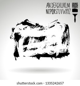 Black brush stroke and handwritten alphabet. Grunge vector abstract hand - painted element. Underline and border design.
