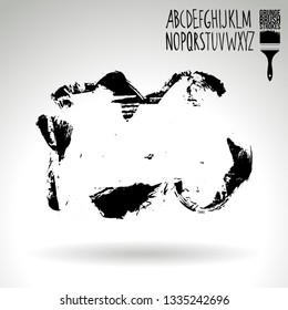 Black brush stroke and handwritten alphabet. Grunge vector abstract hand - painted element. Underline and border design.