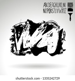 Black brush stroke and handwritten alphabet. Grunge vector abstract hand - painted element. Underline and border design.