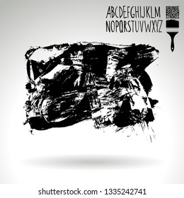 Black brush stroke and handwritten alphabet. Grunge vector abstract hand - painted element. Underline and border design.