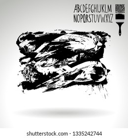 Black brush stroke and handwritten alphabet. Grunge vector abstract hand - painted element. Underline and border design.