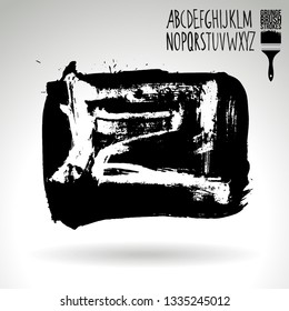 Black brush stroke and handwritten alphabet. Grunge vector abstract hand - painted element. Underline and border design.