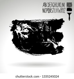Black brush stroke and handwritten alphabet. Grunge vector abstract hand - painted element. Underline and border design.