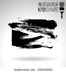 Black brush stroke and handwritten alphabet. Grunge vector abstract hand - painted element. Underline and border design.