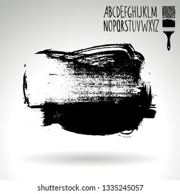Black brush stroke and handwritten alphabet. Grunge vector abstract hand - painted element. Underline and border design.