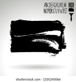 Black brush stroke and handwritten alphabet. Grunge vector abstract hand - painted element. Underline and border design.