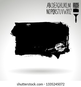 Black brush stroke and handwritten alphabet. Grunge vector abstract hand - painted element. Underline and border design.
