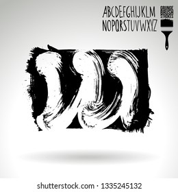 Black brush stroke and handwritten alphabet. Grunge vector abstract hand - painted element. Underline and border design.