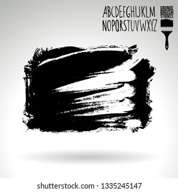 Black brush stroke and handwritten alphabet. Grunge vector abstract hand - painted element. Underline and border design.