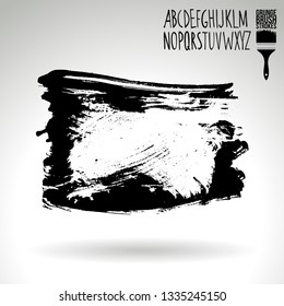 Black brush stroke and handwritten alphabet. Grunge vector abstract hand - painted element. Underline and border design.