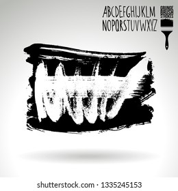 Black brush stroke and handwritten alphabet. Grunge vector abstract hand - painted element. Underline and border design.