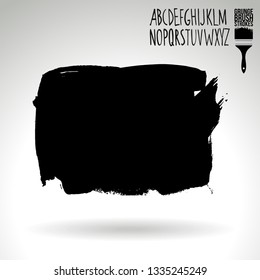 Black brush stroke and handwritten alphabet. Grunge vector abstract hand - painted element. Underline and border design.