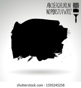 Black brush stroke and handwritten alphabet. Grunge vector abstract hand - painted element. Underline and border design.