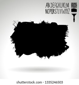 Black brush stroke and handwritten alphabet. Grunge vector abstract hand - painted element. Underline and border design.