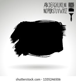 Black brush stroke and handwritten alphabet. Grunge vector abstract hand - painted element. Underline and border design.
