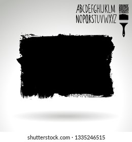 Black brush stroke and handwritten alphabet. Grunge vector abstract hand - painted element. Underline and border design.