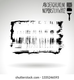 Black brush stroke and handwritten alphabet. Grunge vector abstract hand - painted element. Underline and border design.