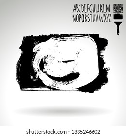 Black brush stroke and handwritten alphabet. Grunge vector abstract hand - painted element. Underline and border design.