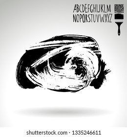Black brush stroke and handwritten alphabet. Grunge vector abstract hand - painted element. Underline and border design.