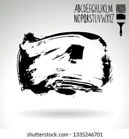 Black brush stroke and handwritten alphabet. Grunge vector abstract hand - painted element. Underline and border design.