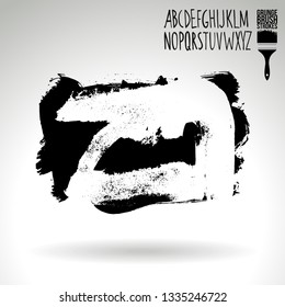 Black brush stroke and handwritten alphabet. Grunge vector abstract hand - painted element. Underline and border design.