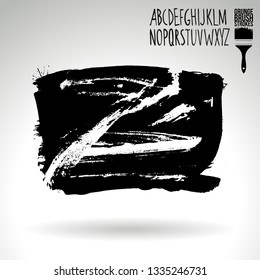 Black brush stroke and handwritten alphabet. Grunge vector abstract hand - painted element. Underline and border design.