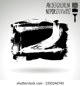 Black brush stroke and handwritten alphabet. Grunge vector abstract hand - painted element. Underline and border design.