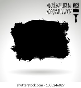 Black brush stroke and handwritten alphabet. Grunge vector abstract hand - painted element. Underline and border design.