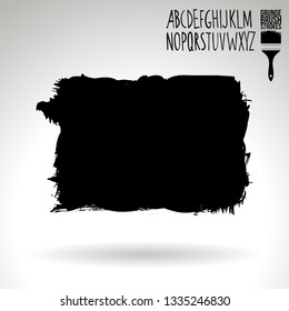 Black brush stroke and handwritten alphabet. Grunge vector abstract hand - painted element. Underline and border design.