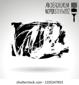Black brush stroke and handwritten alphabet. Grunge vector abstract hand - painted element. Underline and border design.
