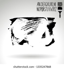 Black brush stroke and handwritten alphabet. Grunge vector abstract hand - painted element. Underline and border design.