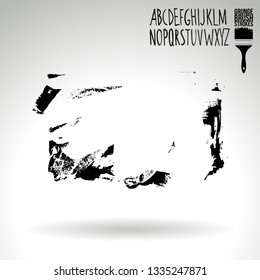Black brush stroke and handwritten alphabet. Grunge vector abstract hand - painted element. Underline and border design.