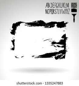Black brush stroke and handwritten alphabet. Grunge vector abstract hand - painted element. Underline and border design.
