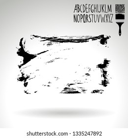 Black brush stroke and handwritten alphabet. Grunge vector abstract hand - painted element. Underline and border design.