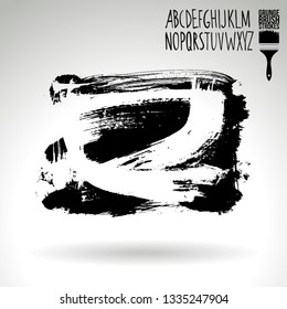 Black brush stroke and handwritten alphabet. Grunge vector abstract hand - painted element. Underline and border design.