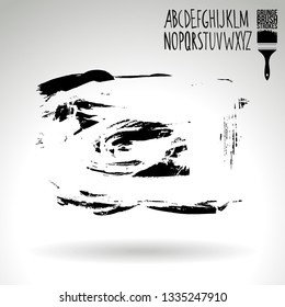 Black brush stroke and handwritten alphabet. Grunge vector abstract hand - painted element. Underline and border design.