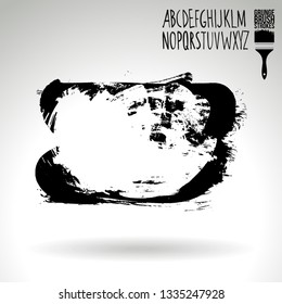 Black brush stroke and handwritten alphabet. Grunge vector abstract hand - painted element. Underline and border design.