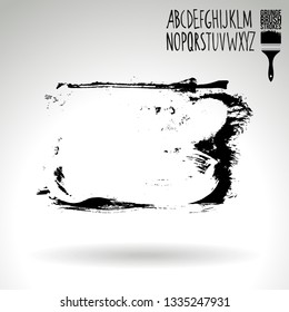 Black brush stroke and handwritten alphabet. Grunge vector abstract hand - painted element. Underline and border design.