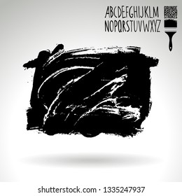 Black brush stroke and handwritten alphabet. Grunge vector abstract hand - painted element. Underline and border design.