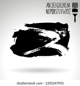 Black brush stroke and handwritten alphabet. Grunge vector abstract hand - painted element. Underline and border design.